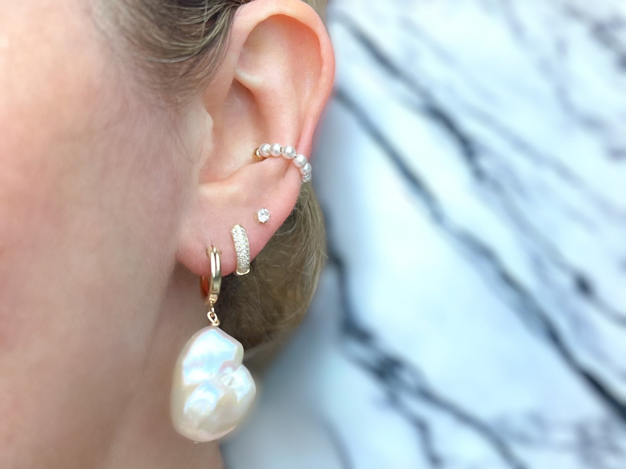 14k Gold Filled Baroque Pearl Statement Earrings