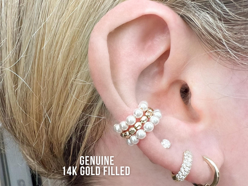 14k Gold Filled Pearl Ear Cuff Set