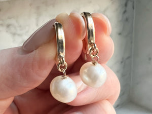 14k Gold Filled Freshwater Pearl Dangle Hoops