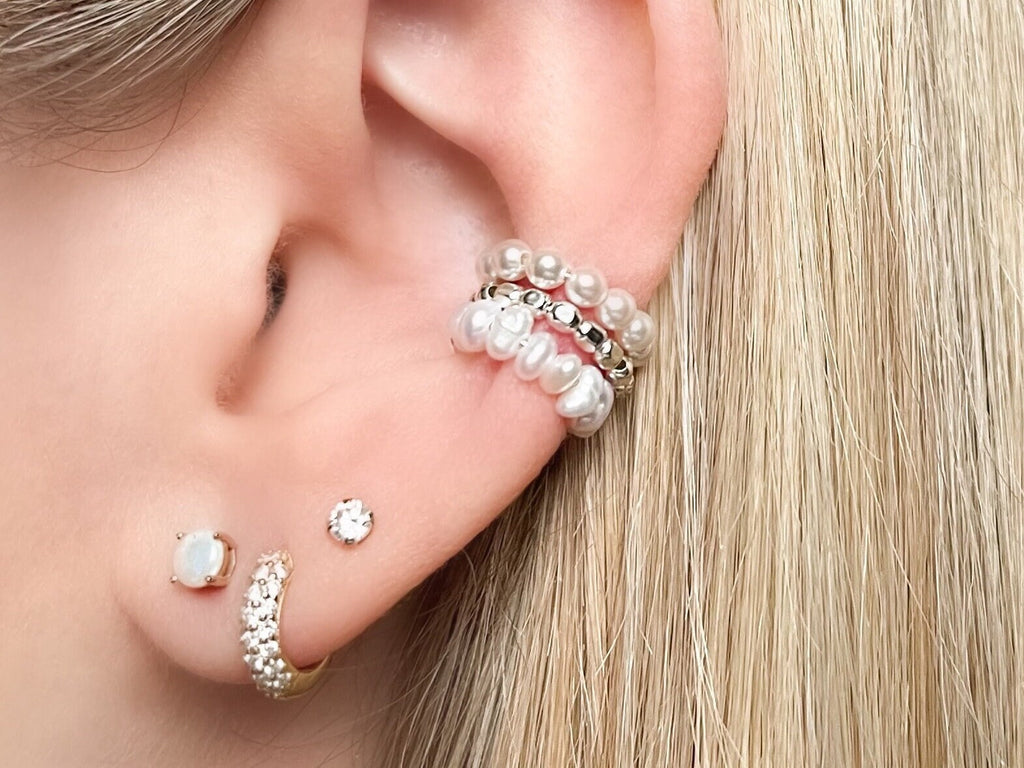 Sterling Silver Pearl Ear Cuff Set