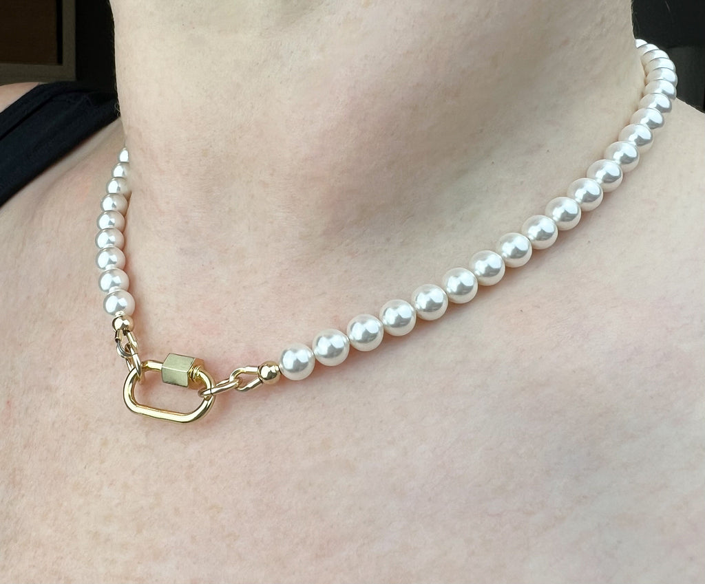 Crystal Pearl Carabiner Necklace