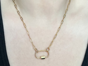 14k Gold Filled Carabiner Charm Necklace - 8.6mm Paperclip Chain