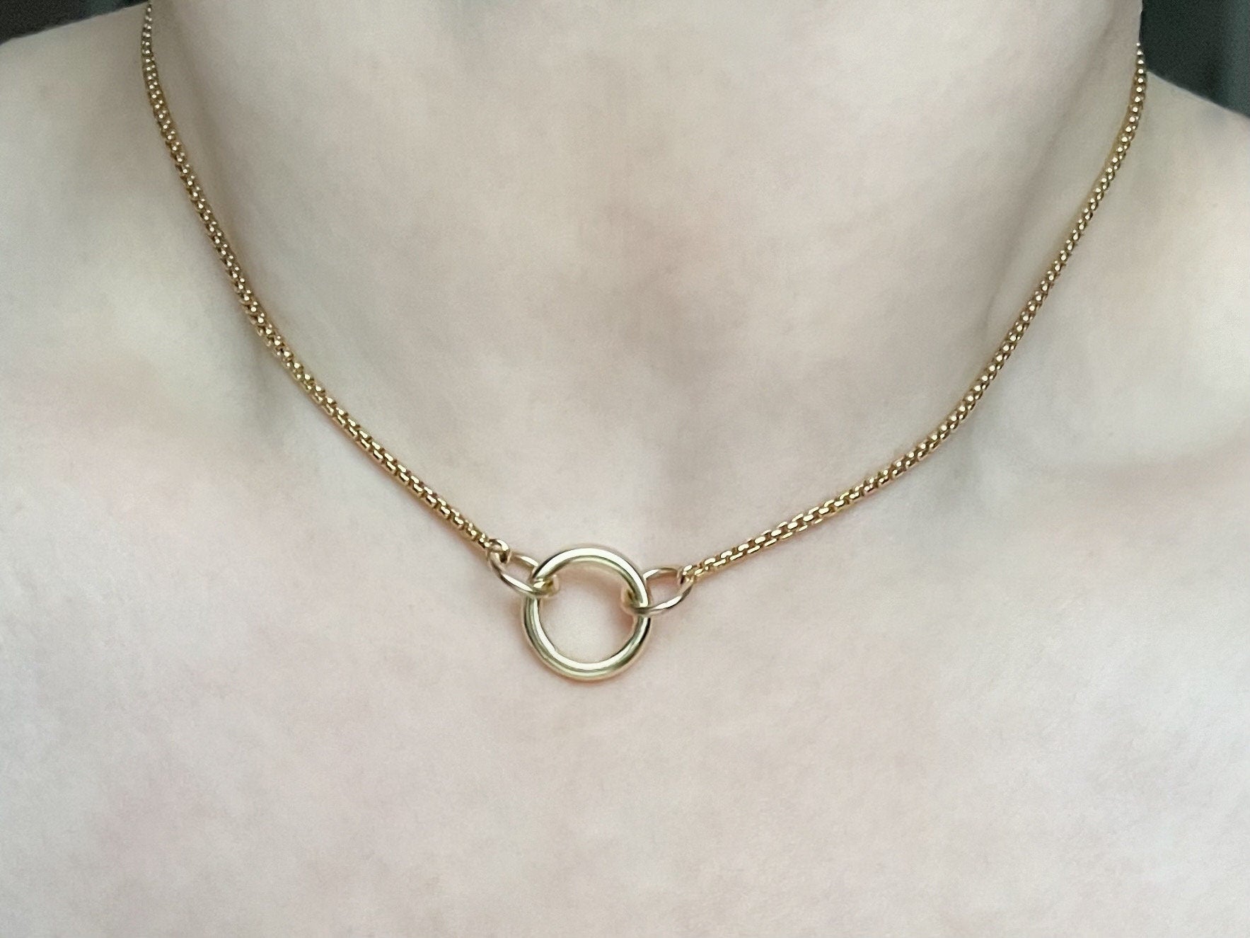 14k Gold Filled Carabiner Charm Necklace - 1.8mm Venetian Box Chain