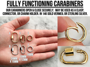 14k Gold Filled Carabiner Charm Necklace - Dainty 1.4mm Rolo Chain